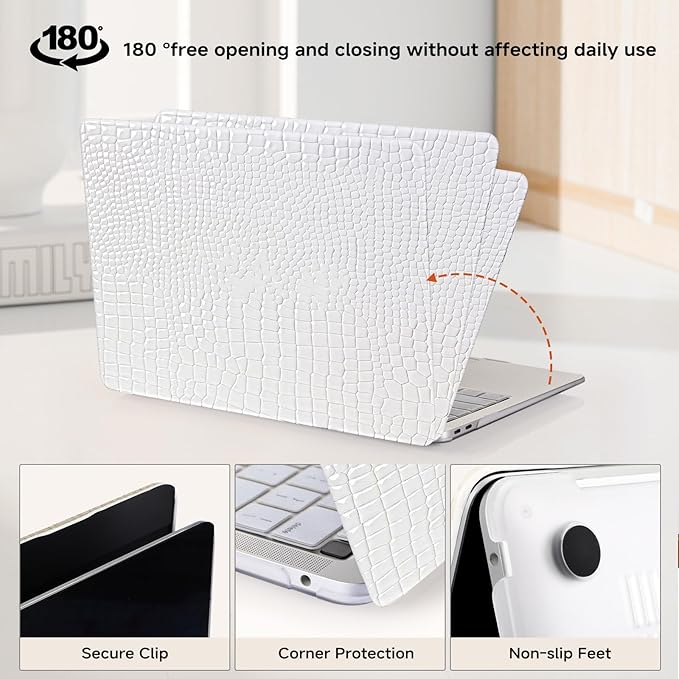 BYCeKe for MacBook Pro 14 inch Case 2025-2021 M5 M4 M3 M2 M1 A3434 A3112 A3185 A3401 A2918 A2992 A2779 A2442,Crocodile Textured Alligator Skin Print Leather Glossy Hardshell&Keyboard Cover Black,White