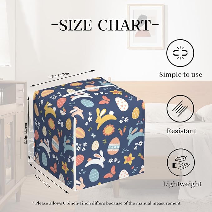 Tissue Box Cover Holder, Colorful Easter Bunnies Eggs and Flowers PU Leather Square Tissue Box Cover Decorative Organizer for Bathroom Kitchen Bedroom Vanity Countertop Night Stands