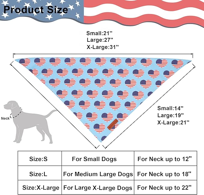 ADOGGYGO 4th of July Dog Bandanas, American Flag Pet Scarf, Multi Size Offered, White Blue Flag Bandana for Extra Large Dogs Pets (X-Large)