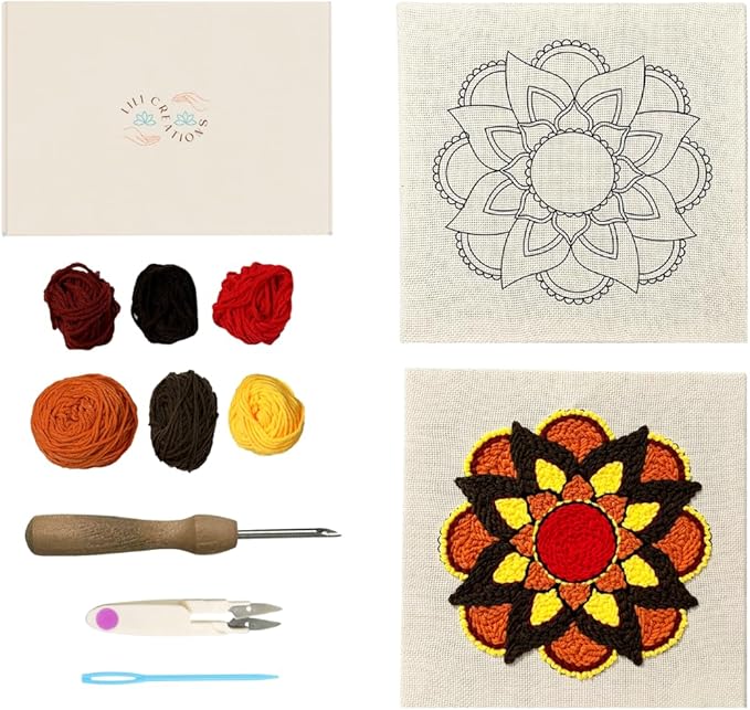 Complete Punch Needle Kit for Beginners & Adults – DIY Embroidery Punch Stitching Kit with Yarn, Canvas, and Tools – Perfect for Relaxation, Home Décor, Art, & Holiday Crafts