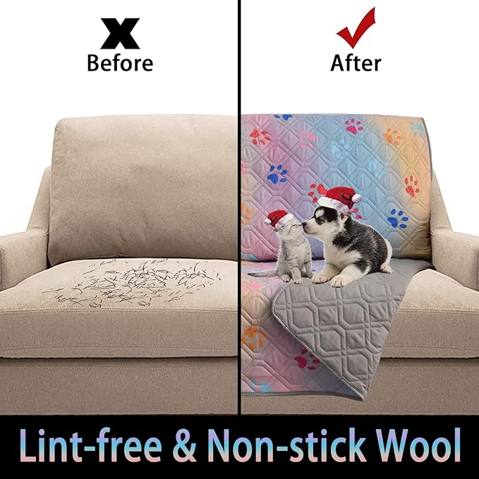 Topthumbs 100% Waterproof Dog Bed Cover 52x82 inch Reversible Changing Pad Reusable Camping Mat for Kids/Pet/Dog/Cat Washable Geometric Embroidery Blanket Patchwork Rainbow Dog Paw Printed+Gray