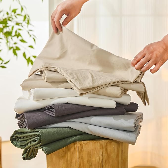 Bedlifes 100% French Linen Sheets Queen Size 18-24”Extra Deep Pocket 4-Piece Set Breathable & Moisture-Wicking,Soft & Durable Sheets for Thick Mattresses(Dark Grey)