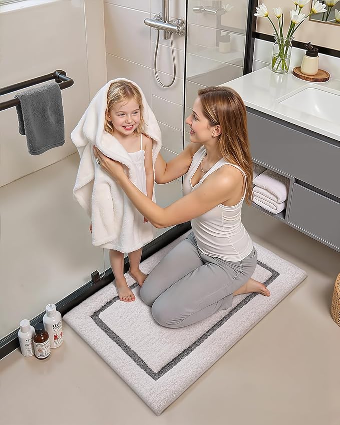 Color&Geometry Bathroom Rugs, Water Absorbent and Quick Dry Microfiber Bath Rugs-20"x32", Non-Slip, Machine Washable, Extra Soft Plush Bath Mats for Bathroom, Laundry Room, Dark Grey