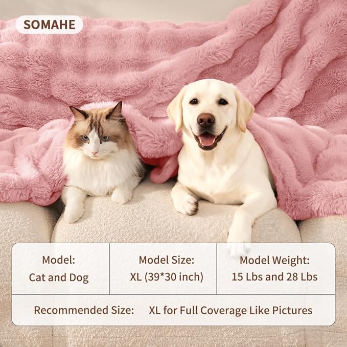 SOMAHE Dog Blanket Self-Warming Throw for Medium & Large Dogs, Dual-Side Sherpa Plush, Thick Crate Bed Cover & Car Seat Mat, Anti-Static Machine Washable No Shrink, 39x30 Inch Pink
