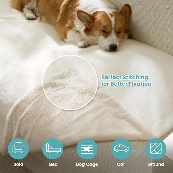 COZY KISS Waterproof Pet Blanket, Ultra Soft Faux Fur Throw Blanket for Couch, Cozy Warm Plush Blanket for Sofa Bedroom Living Room, Liquid Pee Proof for Large Dog or Cat, 40x60 inch, Beige