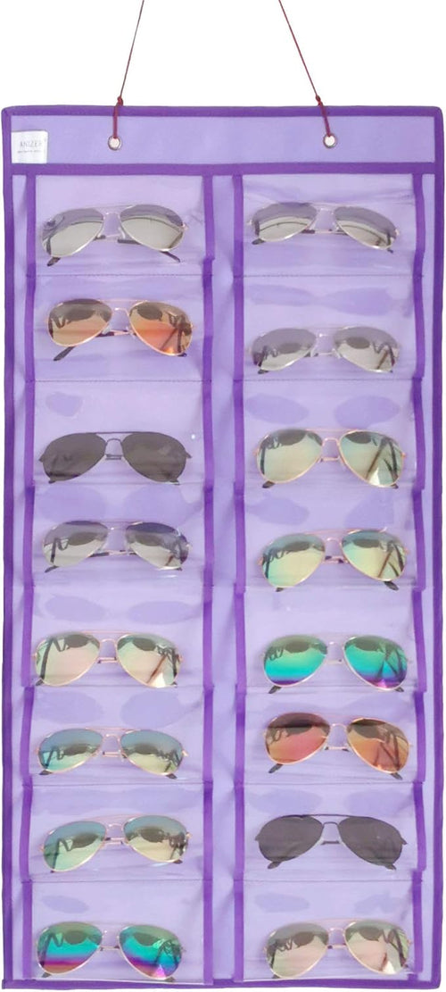 ANIZER Dual-sided Hanging Sunglasses Organizer Dust-Proof Glasses Storage Wall Pocket Eyeglasses Display Case with 32 Slots