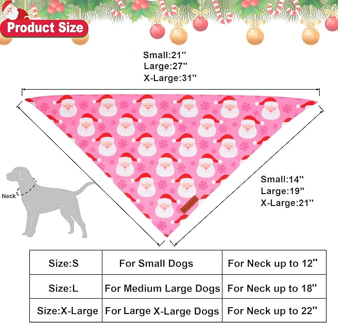 ADOGGYGO Christmas Dog Bandana, Xmas Tree Santa Pet Scarf, Premium Durable Fabric, Adjustable Fit Female Pet Christmas Bandanas for Medium Large Dogs (Large)