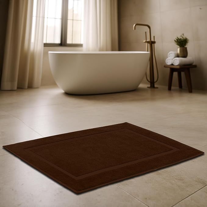 RIVERSIDE Bath Mat Set of 2 - Brown Bath Mats 21x34 Inches, Not a Bathroom Rug, 100% Ring Spun Cotton, Super Soft & Highly Absorbent Bathroom Floor Mats
