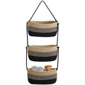 Over The Door Organizer Hanging Basket for Nursery Decor Stuffed Animal Storage Baskets Boho Wall Decor Basket for Bathroom Bedroom Playroom - Black&Beige