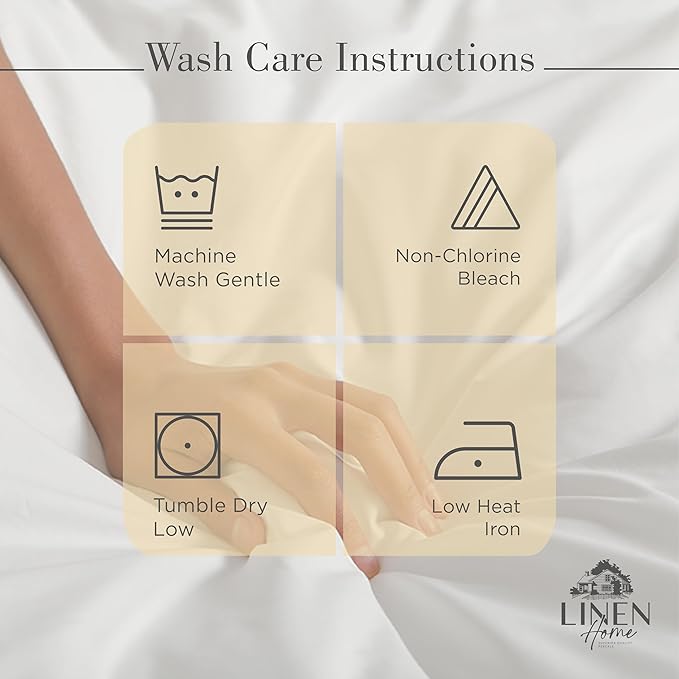 Linen Home 100% Cotton Percale Sheets Queen Size, Ivory, Deep Pocket, 4 Pieces Set - 1 Flat, 1 Deep Pocket Fitted Sheet and 2 Pillowcases, Crisp Cool and Strong Bed Linen