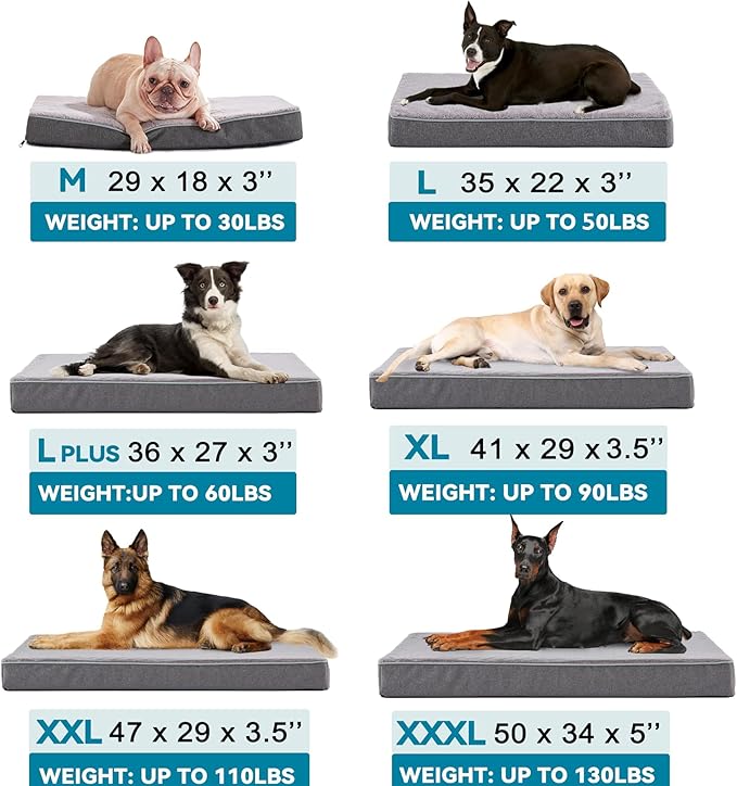 WATANIYA PET Memory Foam Large Dog Bed, Cooling Dog Beds for Large Dogs, Washable Orthopedic Pet Bed for Crate with Joint Relief Memory Foam, Waterproof Liner and Plush Cover (35’’x 22’’)