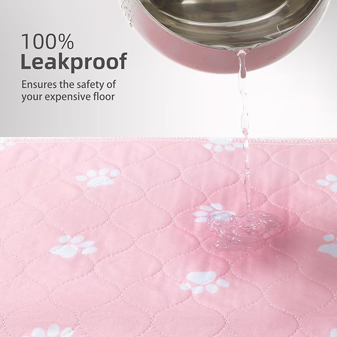PUPTECK Washable Pee Pads for Dogs - Waterproof Reusable Puppy Potty Training Pads Whelping Mat - Fast Absorption Non-Slip Pet Food Feeding Mat (Pink, 34x36 Inch (Pack of 2))