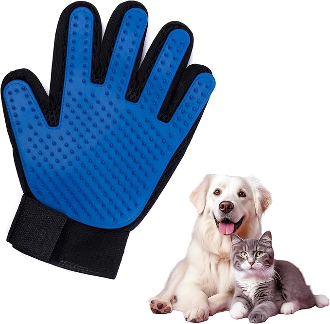 PETSPLICITY Dog Bath Gloves - Silicone Hair Removal Gloves for Dogs, Cats - Pet Grooming Mittens for Shedding, Bathing,Massaging. Flexible, Comfortable Adjustable Strap. for All Hair Types (Blue)