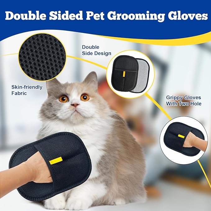 2PCs Upgraded Pet Hair Removal Gloves for Cats & Dogs, Five-Finger Electrostatic Reusable Magic Brush for Effortless Pet Hair Remover Tool on Carpet, Clothing, Laundry, Couch, Car Seat