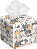 Kawaii Cats Tissue Box Cover,PU Leather Tissue Box Holder Square,Modern Home Decoration for Bathroom Living Room Kitchen Office Car,5.2"×5.2"×5.2"