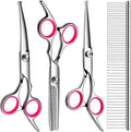 FAIGEO Professional Dog Grooming Scissors Kit, Titanium Coated Dog Scissors for Grooming, Grooming Shears Kit for Dogs Cat At Home (Pink 5 in 1)
