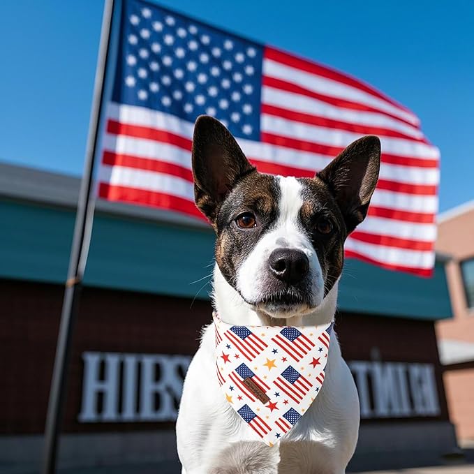 Unique Style Paws Dog Independence Bandanas 2Pcs Washable Cotton Triangle Summer Striped Star Flag Puppy Scarfs for Small Medium Large Dogs and Cats