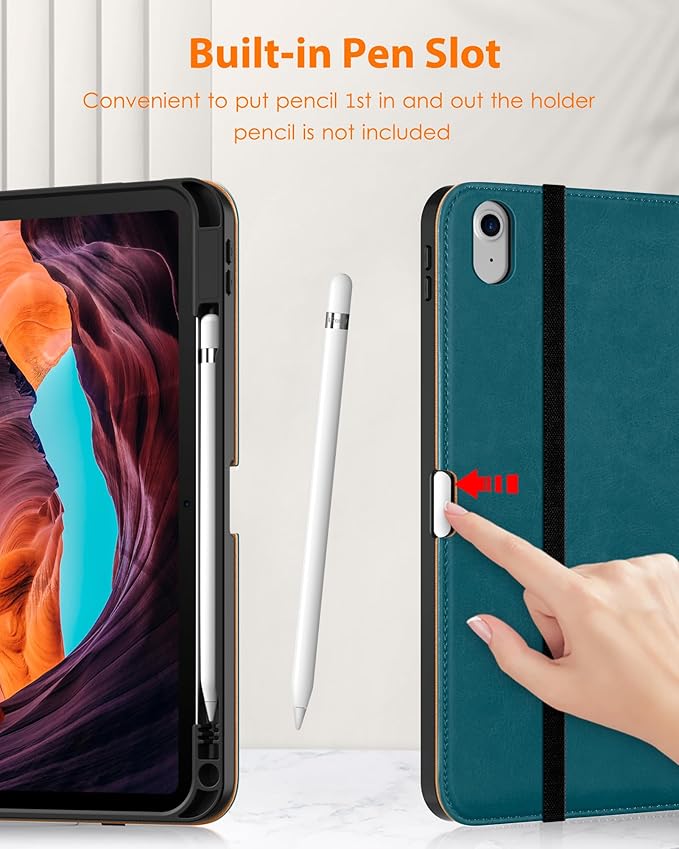 DTTO for iPad (A16) 11th Generation Case 11 Inch 2025, iPad 10th Generation Case 10.9 Inch 2022, Premium Leather Business Folio Stand Cover with Pencil Holder - Auto Wake/Sleep, New Teal