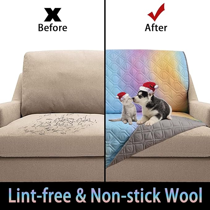 Topthumbs 100% Waterproof Dog Bed Cover 30x70 inch Reversible Changing Pad Reusable Camping Mat for Kids/Pet/Dog/Cat Washable Geometric Embroidery Blanket Patchwork Rainbow Ombre Printed+Gray