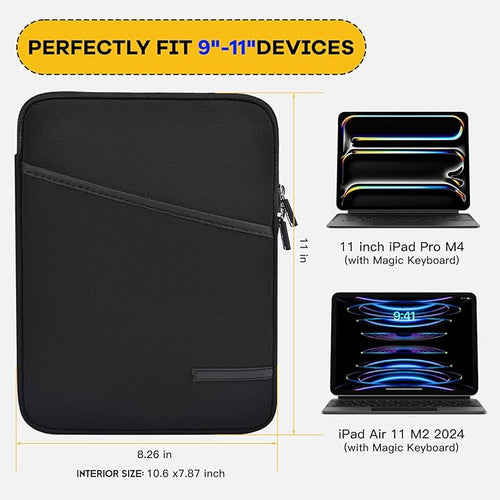 9-11 Inch Tablet Sleeve for 11 inch iPad Pro M5 M4 & Air M2 M3 2025, iPad A16 11th, 10.9 Air 5/4th, Galaxy Tab A9+/ S9 S8 Bag,Black