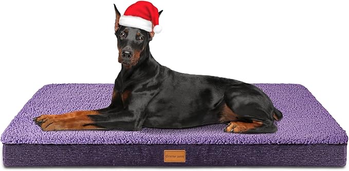 Patas Lague Orthopedic Jumbo Dog Bed for Large Sized Dog 56''X40'', Soft Waterproof Egg Crate Foam Large Pet Crate Beds Mat with Removable Washable Cover and Non-Slip Bottom, Purple