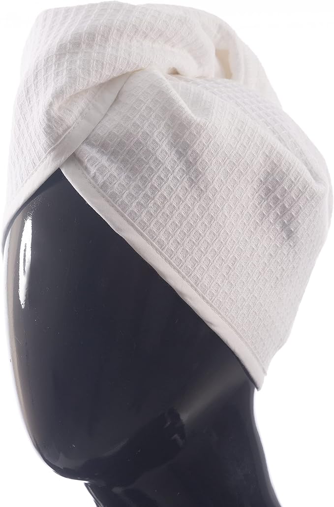 SELARUS 100% Turkish Cotton Hair Towel Wrap for Women,Non Microfiber,400-GSM(Grams per Square Metre),AntiFrizz,Hair Plop Waffle Towels for Curly,Long&Thick Hairs,Turban Head Wrap,1Pack10x26inc(White)
