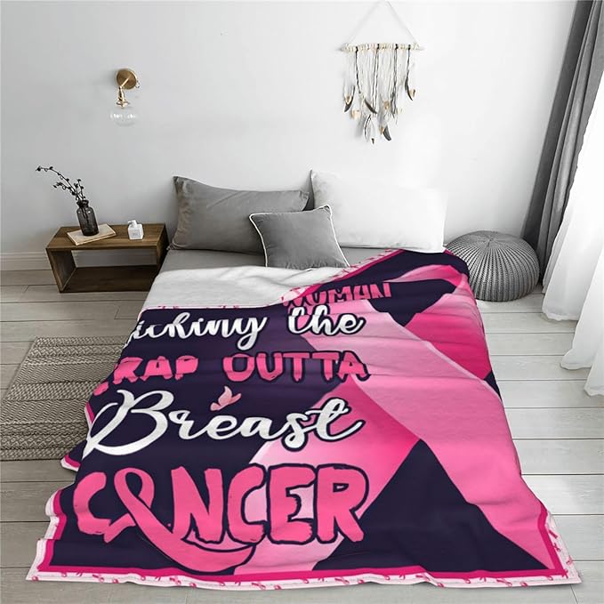 Breast Cancer Blanket Breast Cancer Awareness Throw Blanket Fleece Flannel Bedding BC Survivor Healing Gifts for Women Girls Adults Stuff Plush for Couch Sofa Bed Room Pink Ribbon Decor 40"X50"