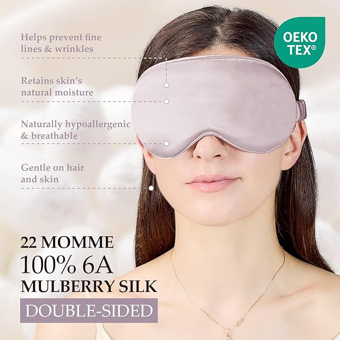 SGMSILK 100% Mulberry Silk Sleep Mask for Unisex, 22 Momme 3D Silk Contoured Eye Mask, Breathable Light Blocking Blindfold with Adjustable Strap, Blackout Eye Cover for Travel, Dusty Purple