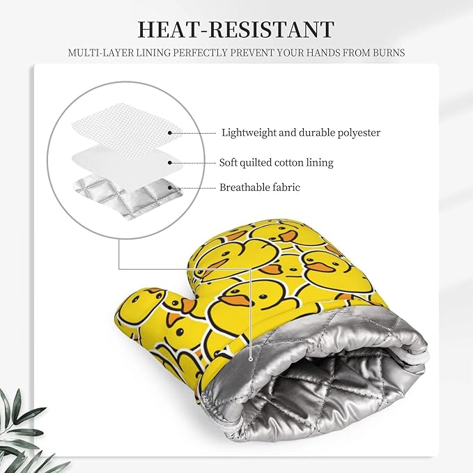 Cute Duck Kawaii Cartoon Oven Mitts And Pot Holders Set Of 4 Silicone Heat Resistant Oven Mitten Potholders Non Slip Gloves Kitchen Decor For Bbq Cooking Grilling Baking