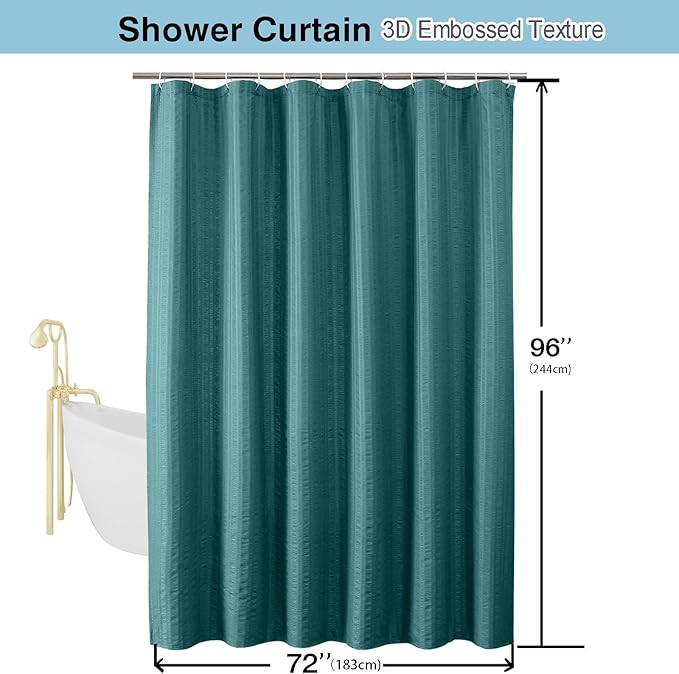 Aiyufeng Turquoiser Shower Curtain for Bathroom, Embossed Textured Fabric Shower Curtain for Bathroom - Soft Cloth & Hotel Spa, Machine Washable, 72X96, Turquoiser