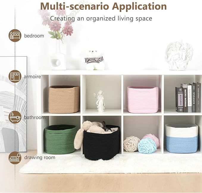 ECDYQXVU Cotton Rope Storage Basket, 15x10x9 Inches, Woven Basket for Shelves, Clothes, Towels, Books, and Laundry, Green (2 Pack)