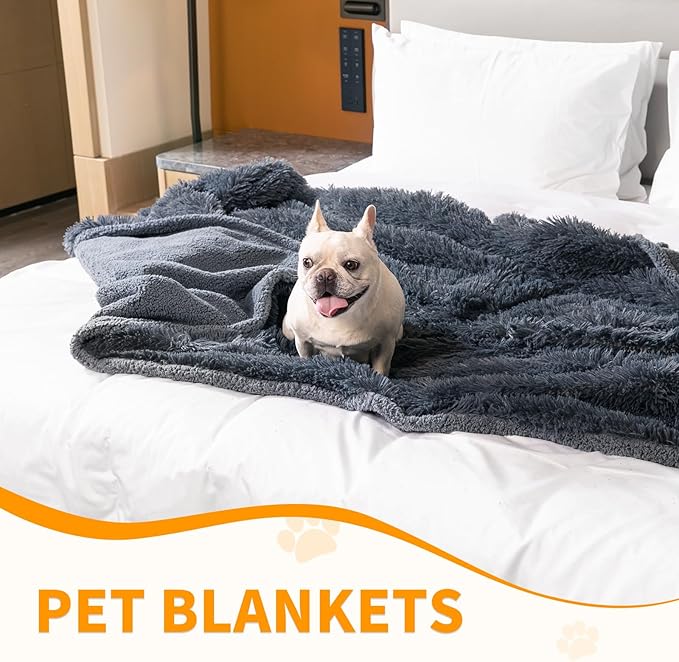 Wowchine Calming Cat Blanket for Bed 85x57in Couch Sofa Cover Grey Waterproof Dog Blankets for Large Dogs Washable Long Faux Fur Pet Throw Blanket for Puppy Reversible Furniture Protector, (Gray XL)