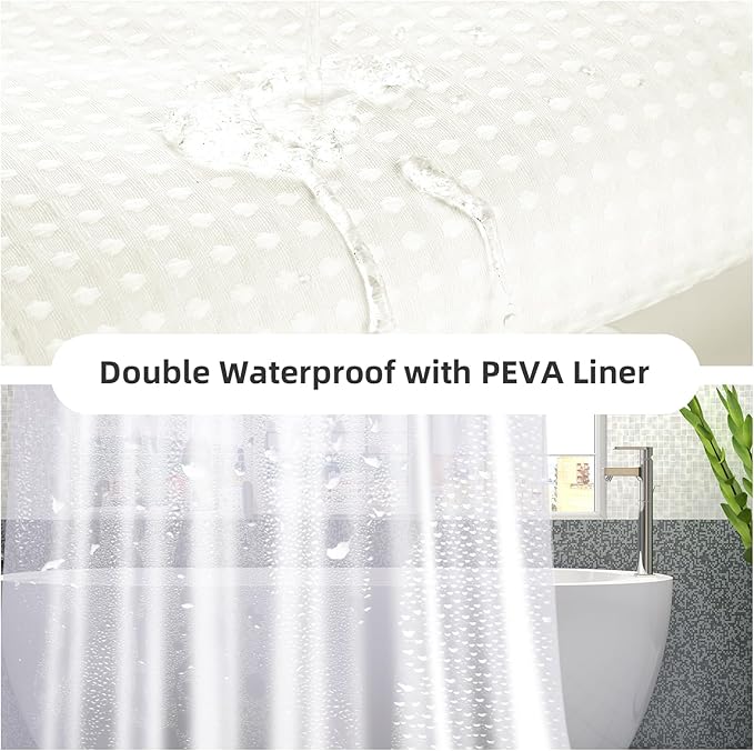 LaCyan 3 in 1 Waterproof Waffle Weave Shower Curtain and Clear Liner Set with 6 Stainless Steel Hooks Double Sided for Bathroom 72 Inches Heavy Duty Polyester Fabric Shower Curtains 36x72