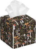 Autumn Mushroom Tissue Box Cover,Mushrooms and Field Plants Waterproof Leather Square Tissue Box Cover Case Facial Paper Organizer Dispenser Box Holder for Home Office Bathroom Vanity Countertop