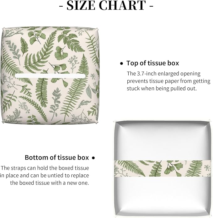 POIUBLE Tissue Box Holder Leaves and Herbs Tissue Box Cover Square Leather Tissue Holder Organizer Portable Decorative Facial Paper Case for Home Office Bathroom Vanity Countertop