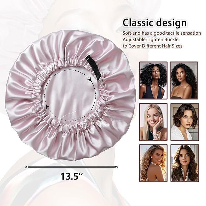 Netcken Large Microfiber Hair Towel Wrap & Satin Bonnet Set for Women, Ultra Absorbent Turban 24x42 Inches & Adjustable Night Cap for Curly Hair, Prevents Frizz & Breakage, Gifts for Women