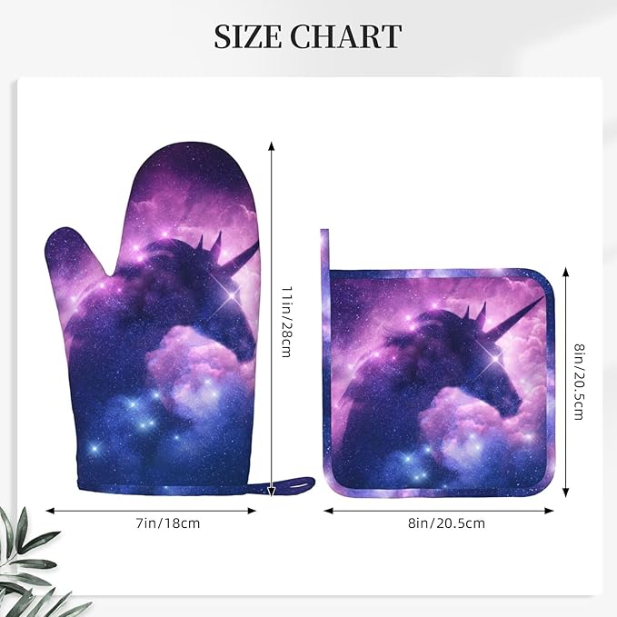 Purple Unicorn Galaxy Star Oven Mitts And Pot Holders Set Of 4 Silicone Heat Resistant Oven Mitten Potholders Non Slip Gloves Kitchen Decor For Bbq Cooking Grilling Baking