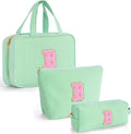 Fystdtote 3 Travel Toiletry Makeup Bags for Women - Cute Makeup Bag Organizer Make Up Bag Travel Essentials Personalized Gifts Friend Gifts for Teenager Bridesmaids - Green B