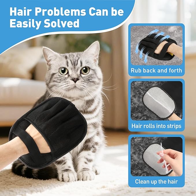 Wolnivi Pet Hair Removal Glove for Cats & Dogs, Five-Finger Electrostatic Pet Hair Remover Glove Reusable Brush Pet Hair Tool for Carpet, Car Seat, Couch and Laundry