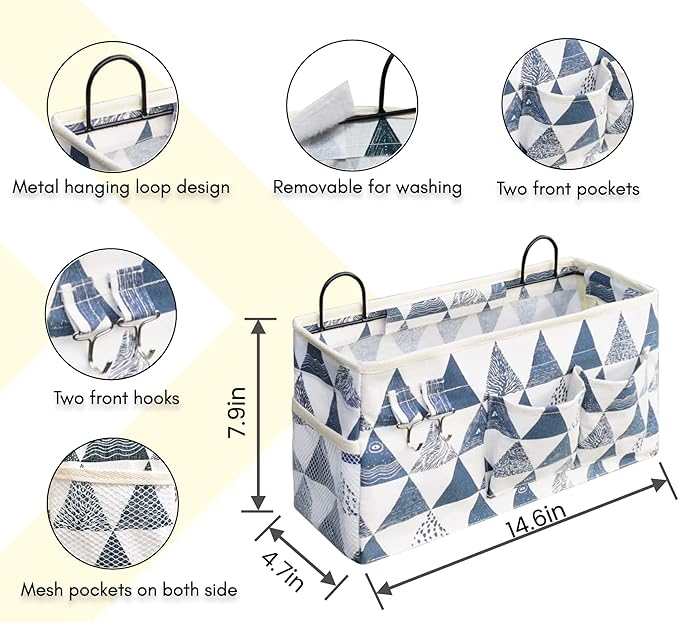 Kanrichu 2pcs Large Wall Hanging Organizer Bag, Linen Fabric Door Hanging Storage Baskets with Pockets, Waterproof Bin for Kitchen, Bedroom, Office, RV Camper (Triangle)