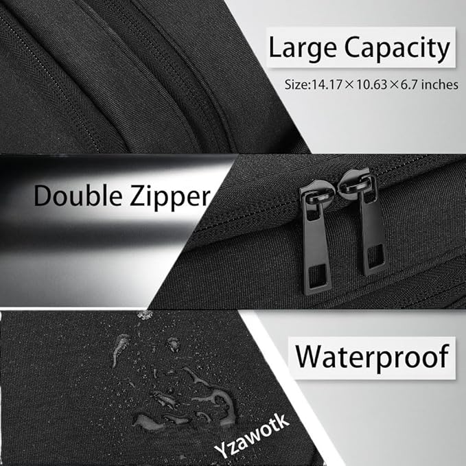 Yzawotk Extra Large Electronics Organizer Travel Case, Cable Organizer Bag with Shoulder Strap, Electronics Accessories Storage Double Layer Bags for Cord, Tablet, Headphone, Charger, Tools, DJ Gifts