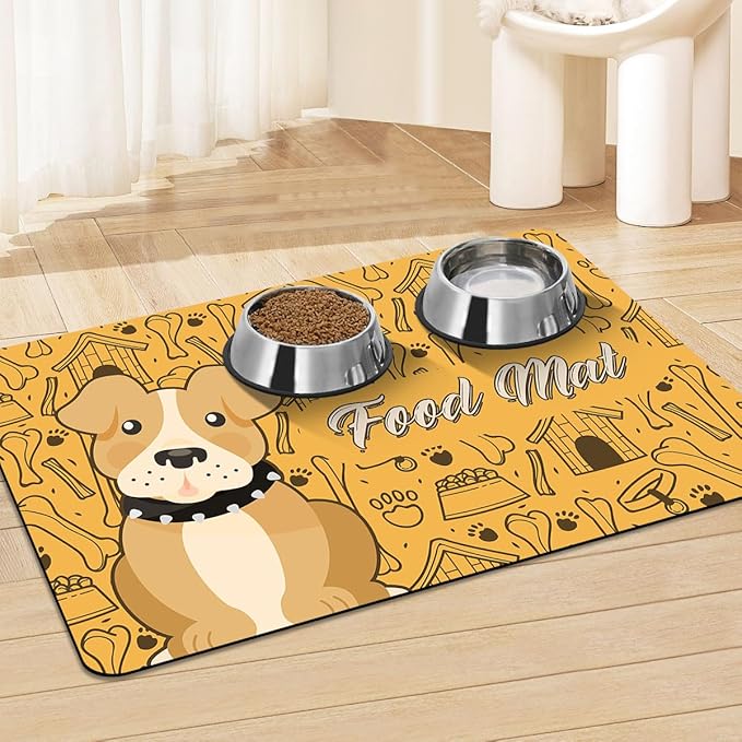 Pet Feeding Mat - Absorbent Dog Food Mat for Floors Waterproof，Dog Cat Placemat Mat for Food and Water Bowls - No Stains No Sliding Quick Dry Water Eating Dish Mat