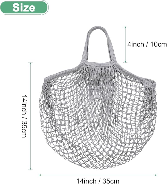M METERXITY 1-Pack Cotton Mesh Bag, Reusable Washable Mesh Net String Grocery Bags, Reusable Produce Bags with Handle, Net Tote Bag for Fruits/Vegetables Shopping [Gray, Short Handle]