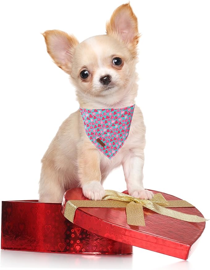 UP URARA PUP Valentine Dog Bandana - Pink Heart Triangle Bib Scarf for Small Medium Pets, Cotton Kerchief for Girl Boy Dogs or Cats, Red Puppy Bandana