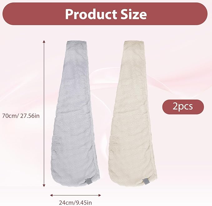 Macuezu 2 Pack Microfiber Hair Towel Wrap for Women, Hair Towel Wrap Super Absorbent Quick Dry Turban for Curly Straight Long Short Thick Wet (27.6" x 9.4")