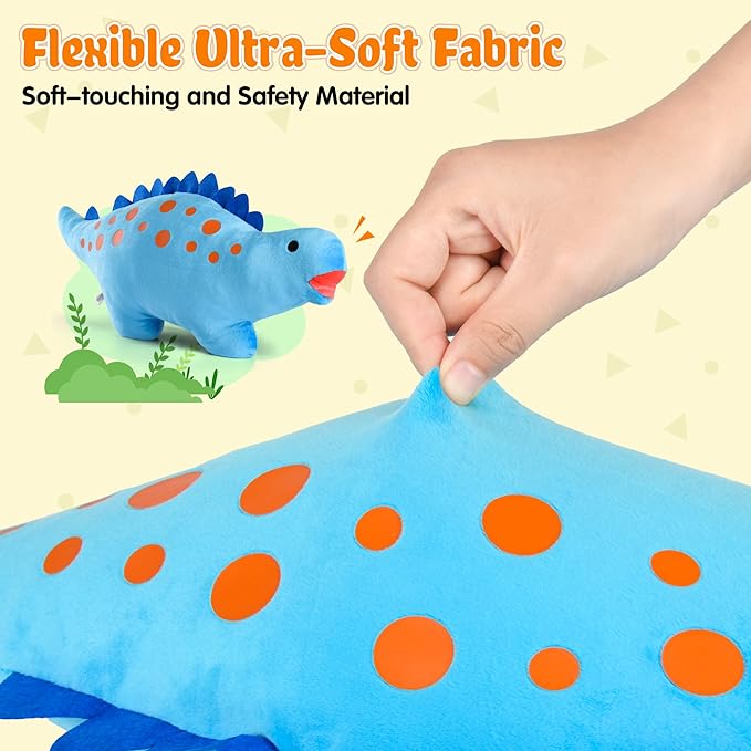 BB FUN HOUSE Dinosaur Pillow Plush, Stuffed Animal Birthday Gift Dino Decorative Throw Pillow for Kids Teens Adult Room Decor Soft Plushie Toy, Blue