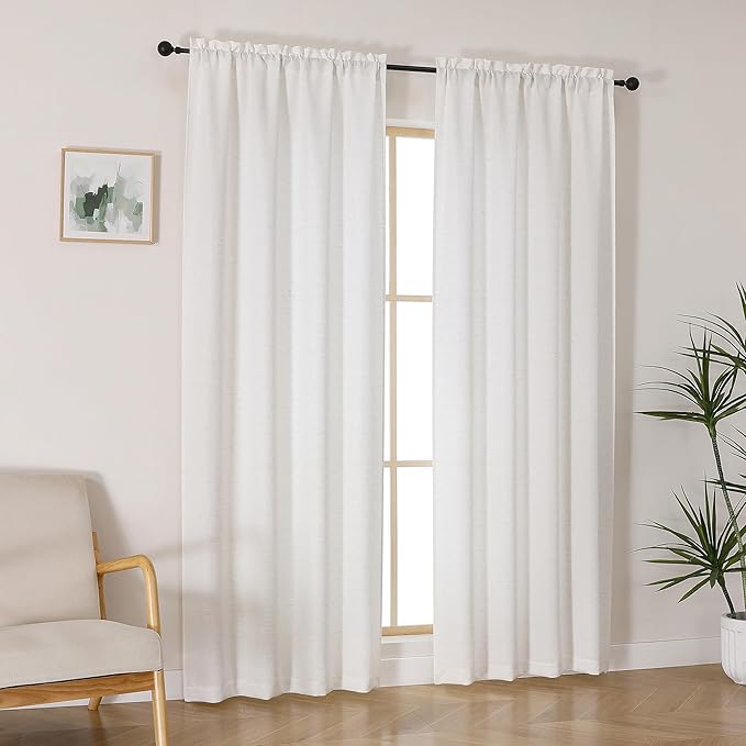 Lecloud Bessie Curtains 96 Inches Long 2 Panels, Faux Linen Textured Light-Filtering Privacy Bedoom Curtains, Farmhouse Rod Pocket Window Drapes for Living Room Bedroom, Each 40 W x 96 L, Natural