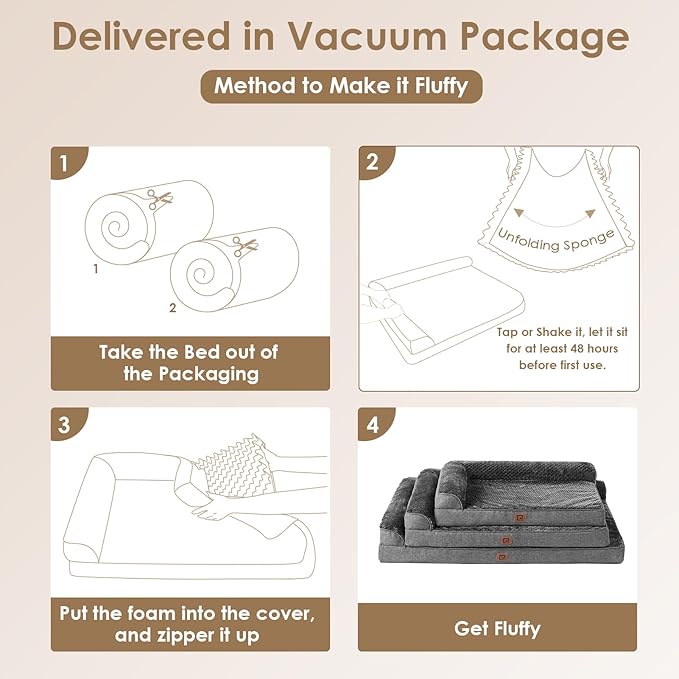 EHEYCIGA Extra Large Dog Bed Othorpedic, Memory Foam XL Dog Bed with Washable Removable Cover, Waterproof Pet Sofa Couch XLarge Size Dogs with Nonskid Bottom, 44x32x6.5, Dark Grey