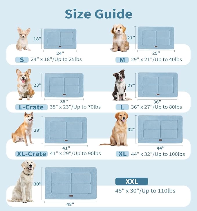 MADE 4 PETS Dog Crate Pad Bed for Medium Dogs, Washable & Reversible, Anti-Slip Kennel Mat for Cozy Sleeping, Soft Fluffy Dog Bed for Indoor & Outdoor Use, 29"x21", Blue