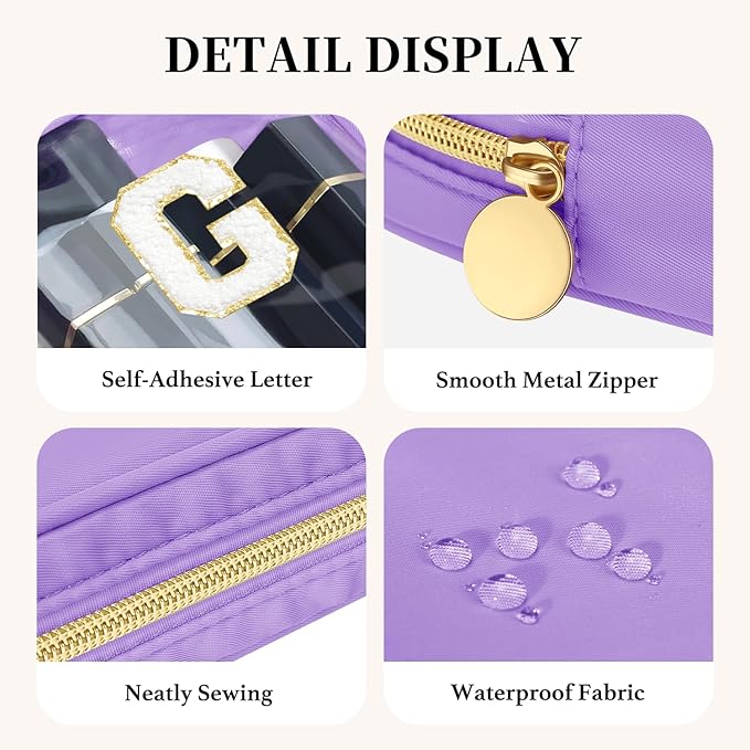 GODEAGLE 2PCS Personalized Makeup Bag Set, 2PCS Toiletry Bag & 26 Chenille Letters, Clear Makeup Pouch, Preppy Stuff Gifts for Teen Girls (Purple)
